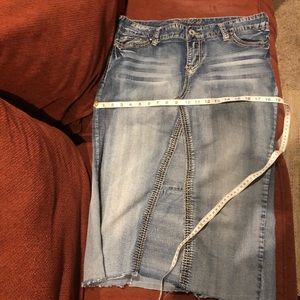 Maurice upscaled denim skirt.